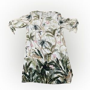 H&M Tropical Leaf Print Midi Dress in White and Green